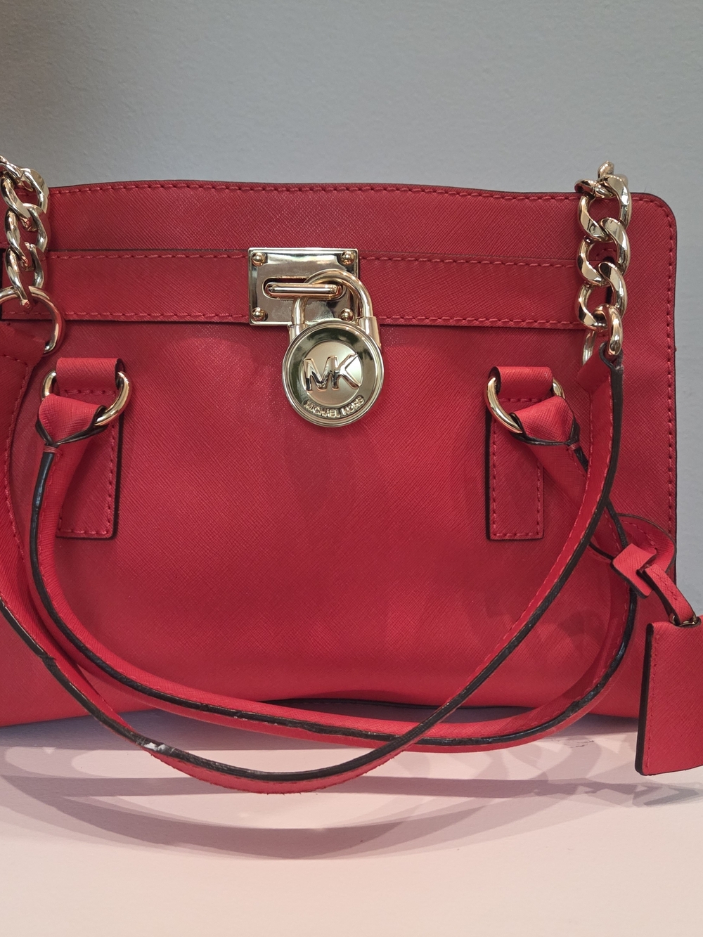 Michael Kors Red Saffiano Leather Tote with Gold Hardware